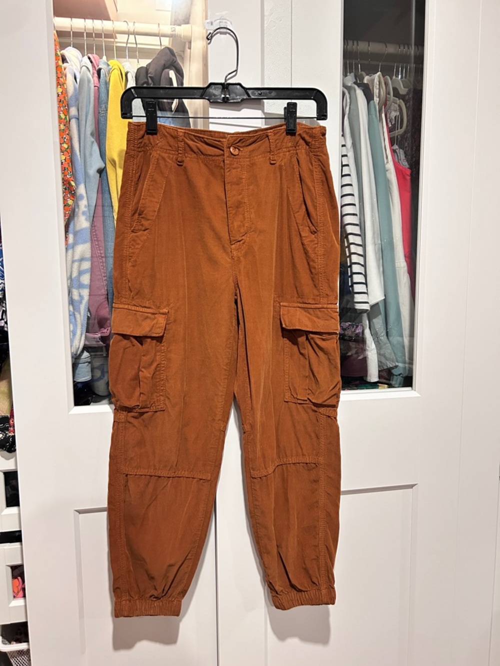 Women’s Corduroy Cargo Pants in Rust Brown
